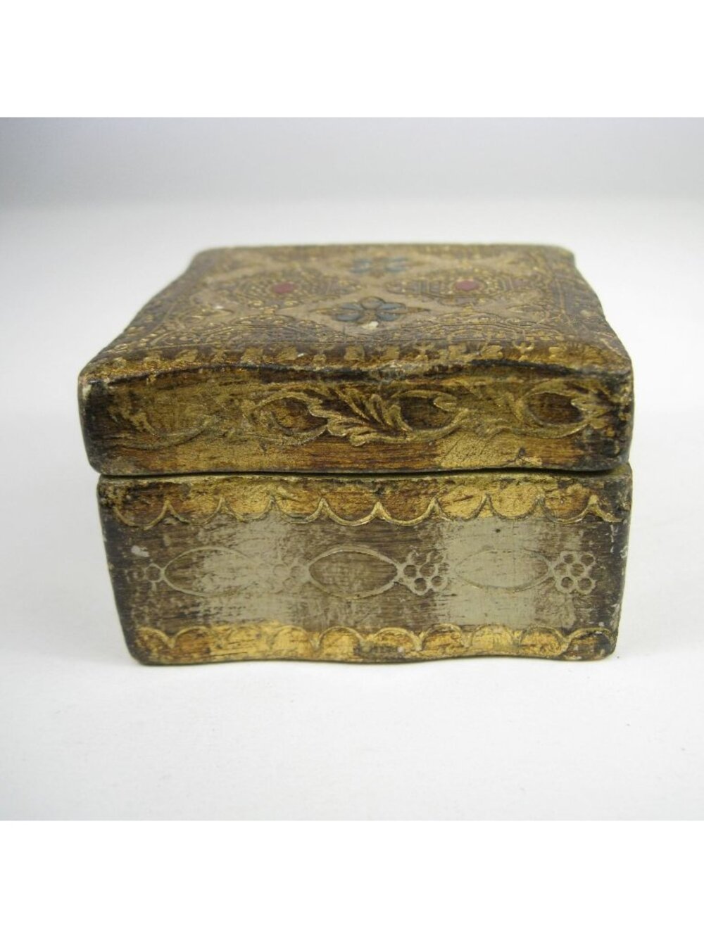 Vintage Gold Florentine Trinket Box Italy Hand Painted Embossed Design